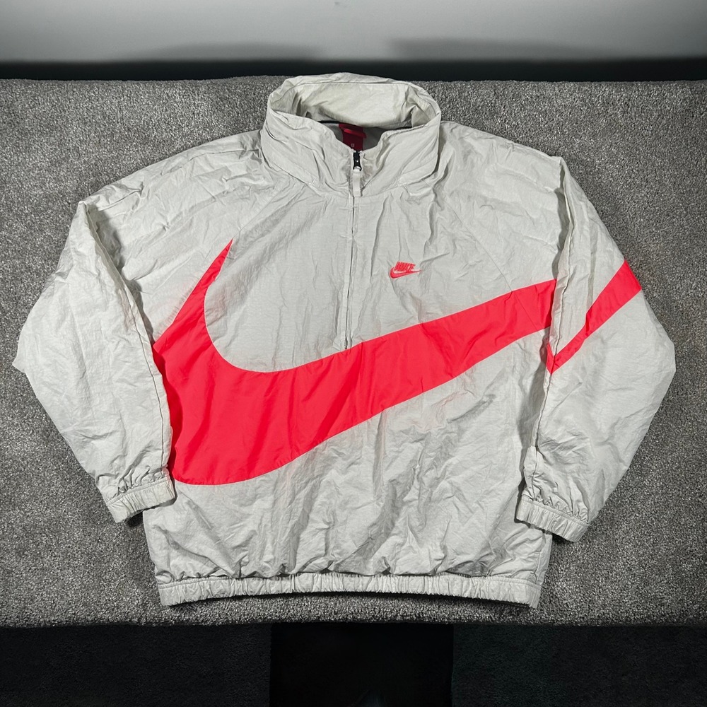 Nike Big Swoosh Quarter Zip Windbreaker Grey Pink Pullover Jacket AR3132-051 L
